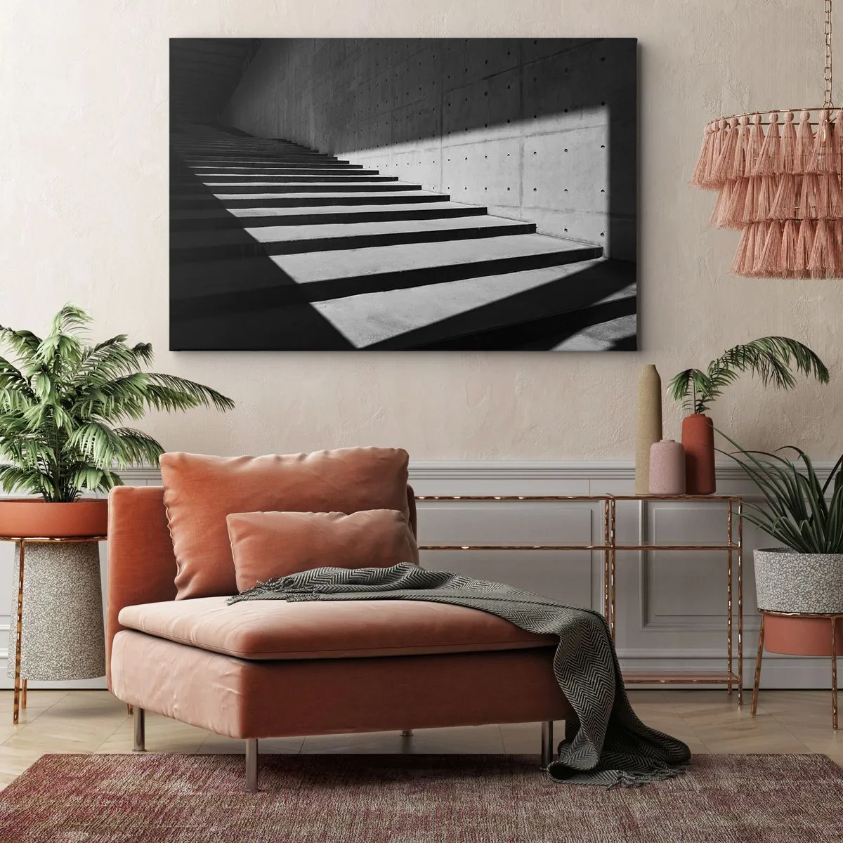 Canvas picture - Stairs in a minimalist style in black and white - 70x50cm - Raw Beauty of Modernism - Modern wall decoration for the living room and bedroom ARTTOR