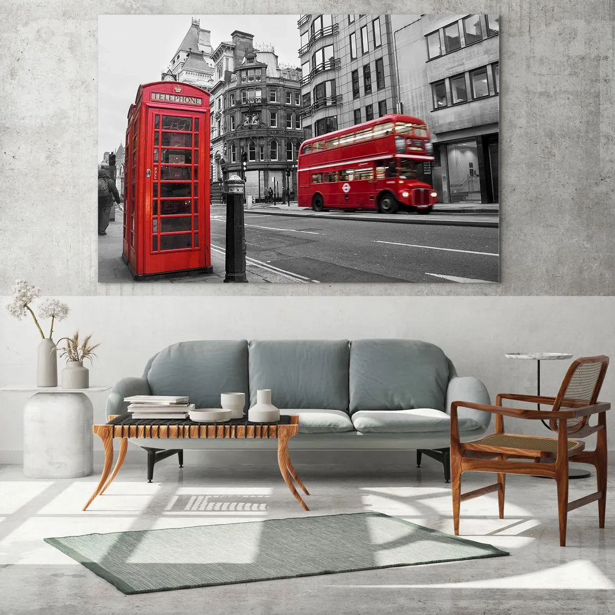 Glass picture - Red telephone box and bus in London - 70x50cm - The Reddest in Europe - Modern wall decoration for the living room and bedroom ARTTOR