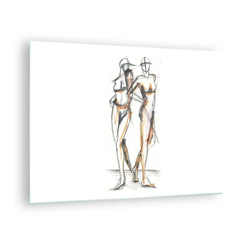 Glass picture - Artistic sketch of two women in a minimalist style. - 70x50cm - Study of Grace - Modern wall decoration for the living room and bedroom ARTTOR