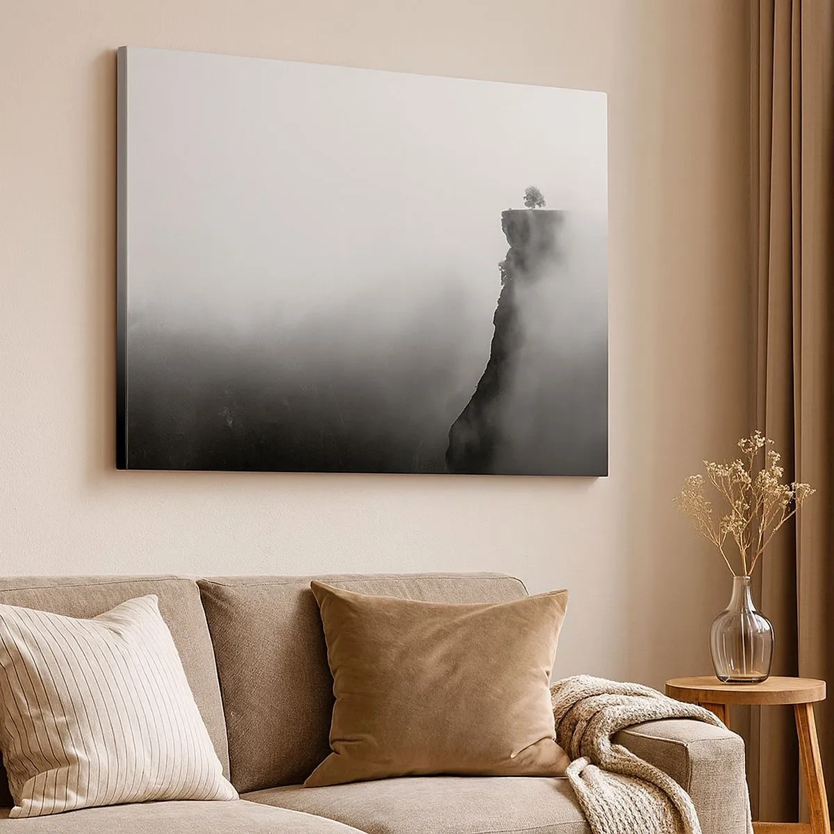 Canvas picture - A lone tree on the edge of a cliff surrounded by fog - 70x50cm - On the Edge of the World - Modern wall decoration for the living room and bedroom ARTTOR
