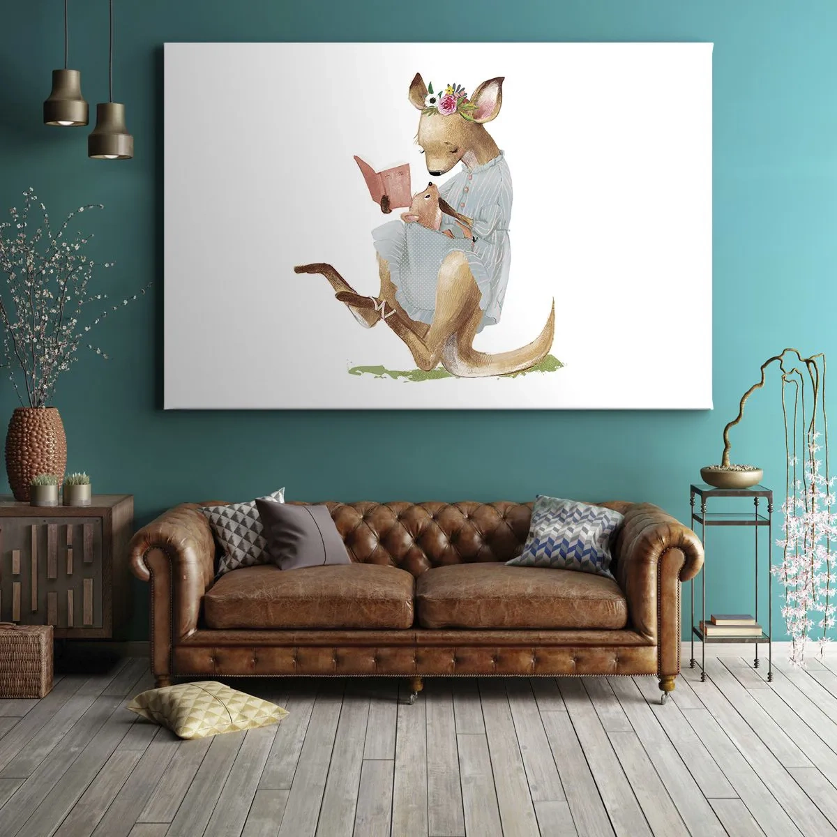 Canvas picture - Kanga reading a book with a baby - 70x50cm - Read to Me, Mum - Modern wall decoration for the living room and bedroom ARTTOR