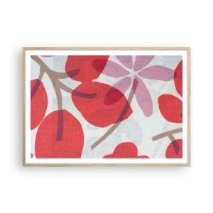 Poster in light oak frame - Flower Composition in Pink - 100x70 cm