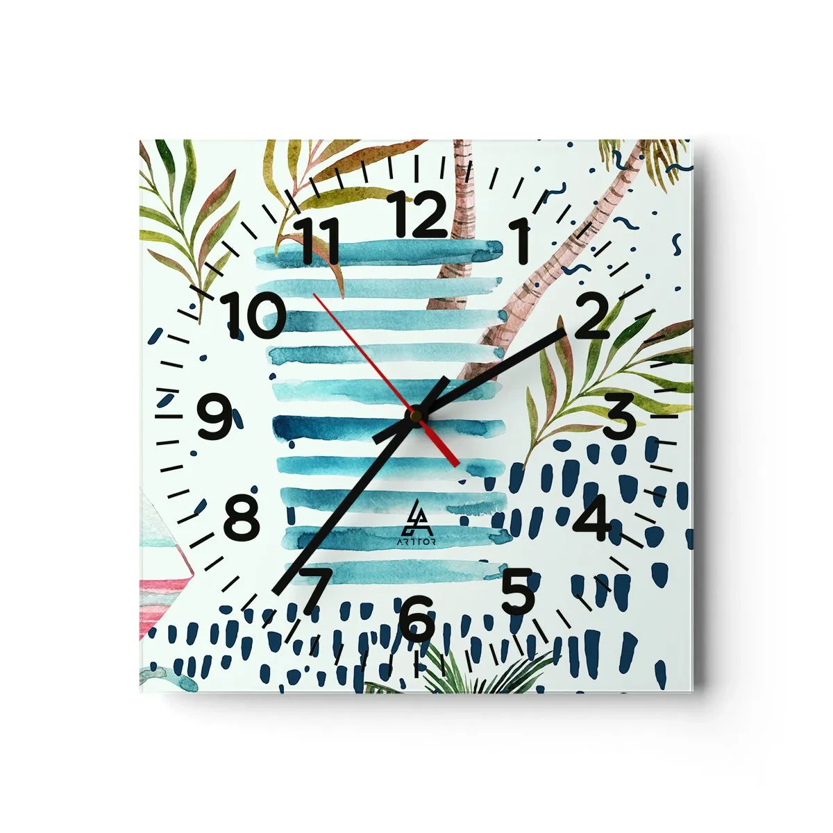 Wall clock - Clock on glass - Holidays under the Palms - 40x40 cm