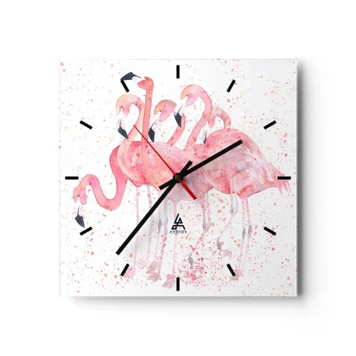 Wall clock - Clock on glass - Pink Power - 30x30 cm