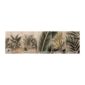 Photo Wallpaper Sample Self-Adhesive Deluxe Sticker - Engraving in Colonial Style - Tropical forest, Coconut Palm, Banana tree - 100x30 cm