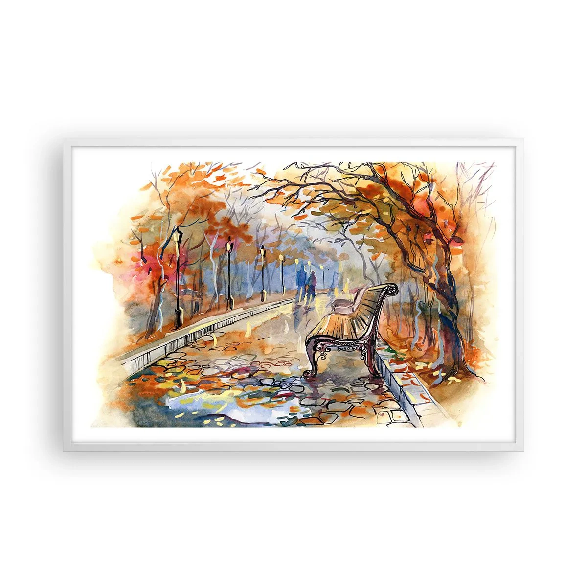 Poster in white frmae - Walking together into Autumn - 91x61 cm