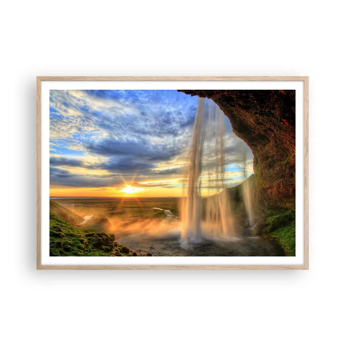 Poster in light oak frame - World behind Raindrops - 100x70 cm