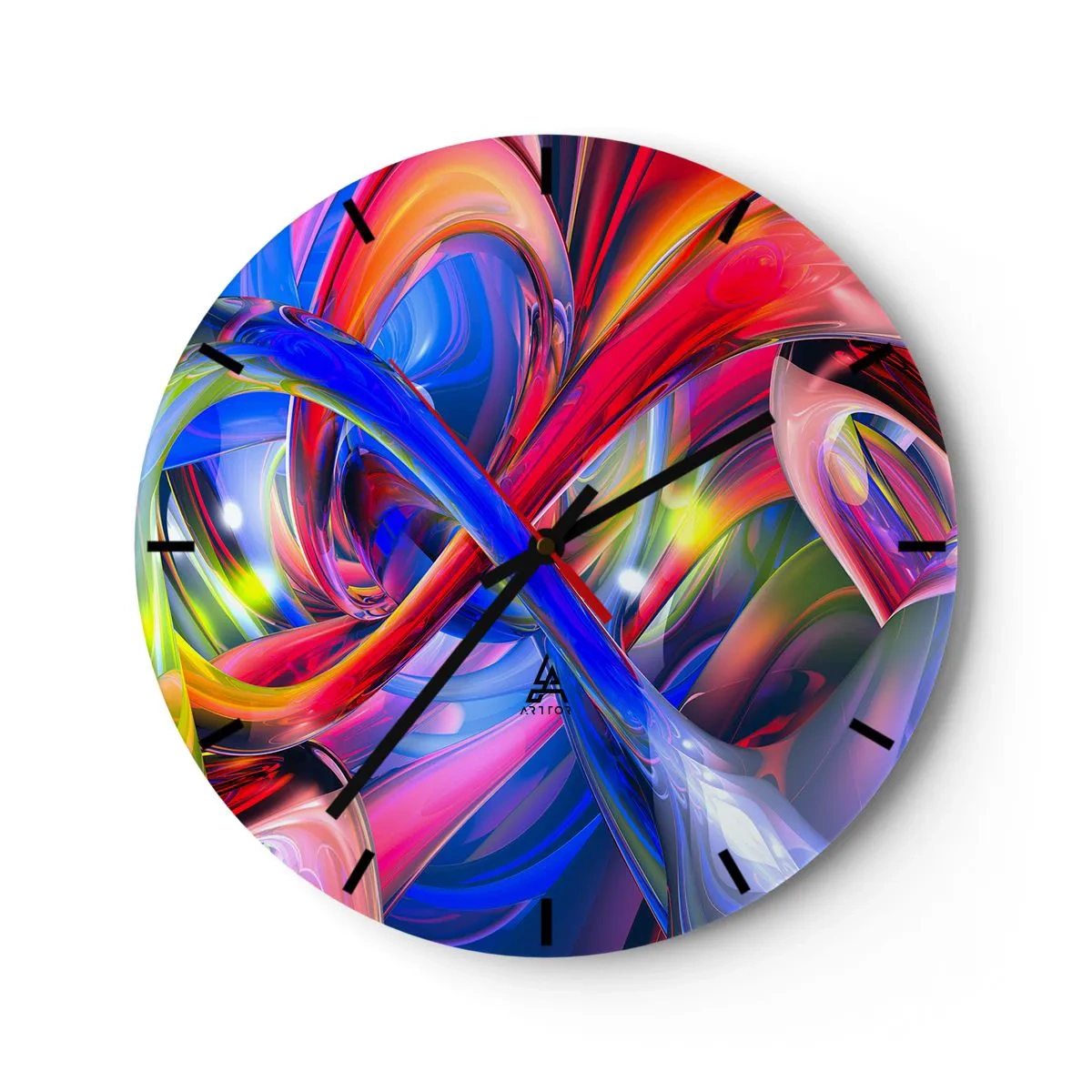 Wall clock - Clock on glass - Dance of Colours - 40x40 cm