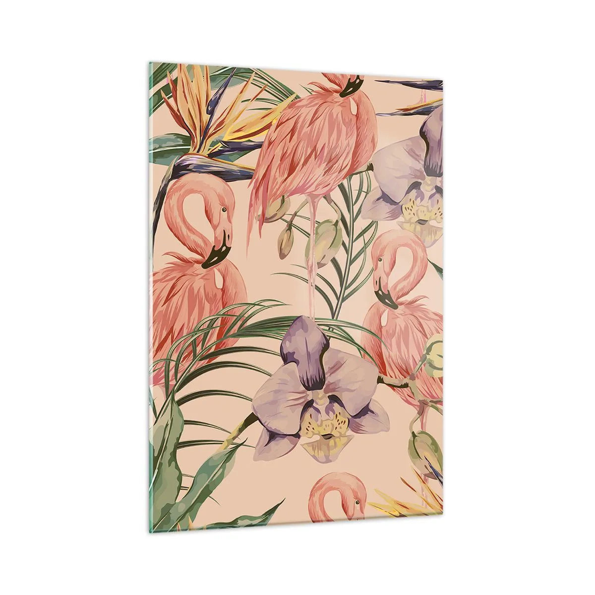 Glass picture - Pink Ballet among Flowers - 50x70 cm