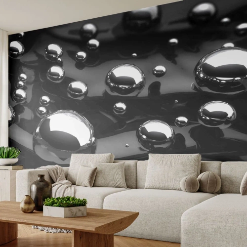 Photo Wallpaper Premium Sand - From Black Depths - Abstraction, Chrome Balls, 3D - 100x70 cm