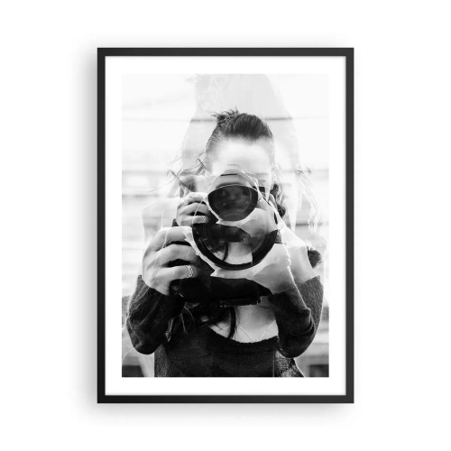 Poster in black frame - Double exposure of photographer and camera in black and white - 50x70cm - Creator and the Creation - Modern wall decoration for the living room and bedroom ARTTOR