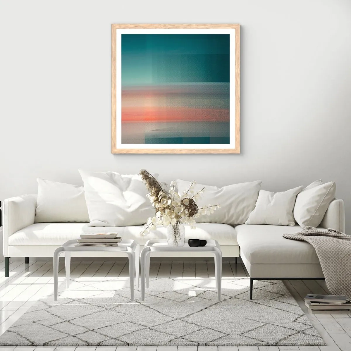 Poster in light oak frame - Abstract: Light Waves - 30x30 cm