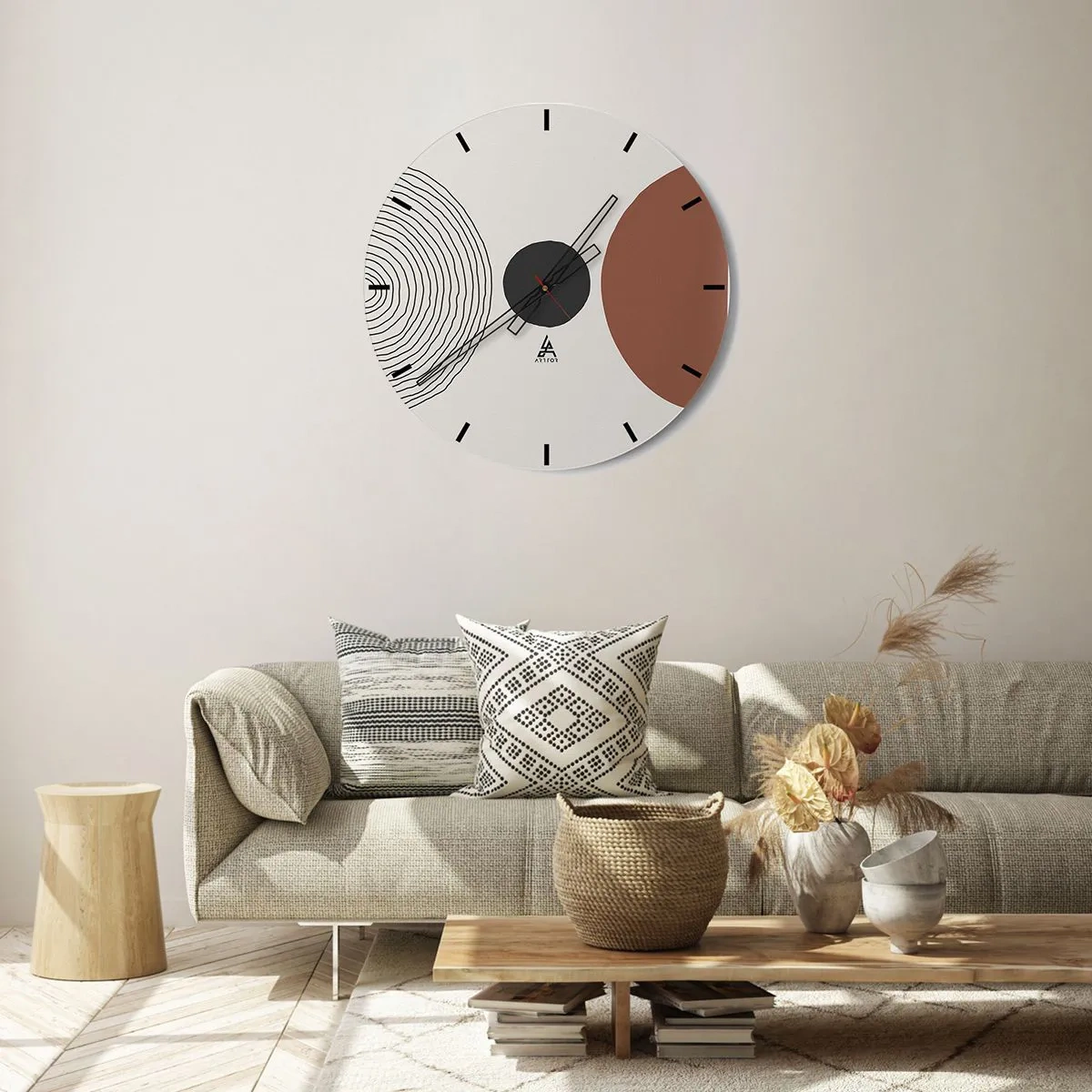 Wall clock - Clock on glass - Concentric lines and geometric circles in contrast - 30x30cm - In the Centre of Attention - Modern wall decoration for the living room, kitchen, and bedroom ARTTOR