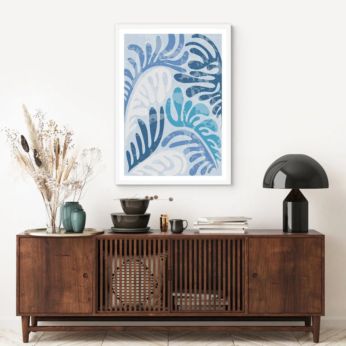 Poster in white frmae - Blue Ferns - 50x70 cm