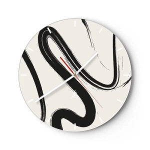 Wall clock - Clock on glass - Dynamic black brushstrokes on a light background - 30x30cm - Black and White Fancy - Modern wall decoration for the living room, kitchen, and bedroom ARTTOR