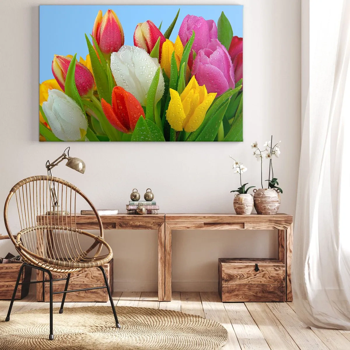 Canvas picture - Floral Rainbow in Dew Drops - 120x80 cm