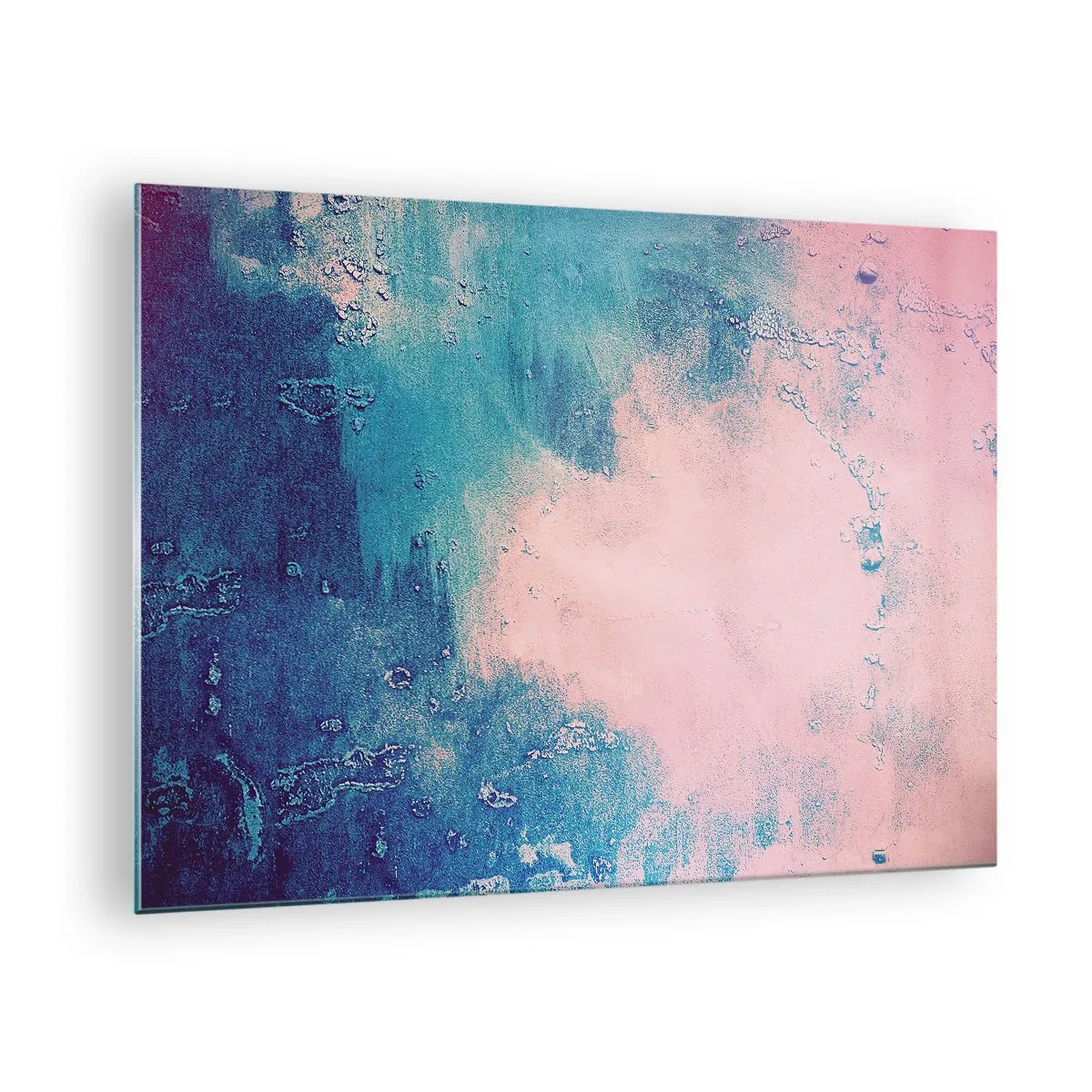 Glass picture - An abstract combination of blue and powder pink with texture - 70x50cm - Blue Hug - Modern wall decoration for the living room and bedroom ARTTOR
