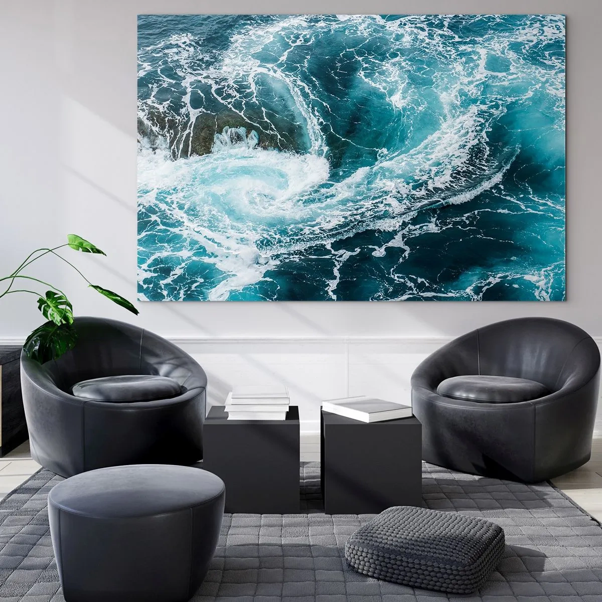 Glass picture - An ocean whirlpool surrounded by white waves in blue water - 70x50cm - Gate to the Earth's Interior - Modern wall decoration for the living room and bedroom ARTTOR