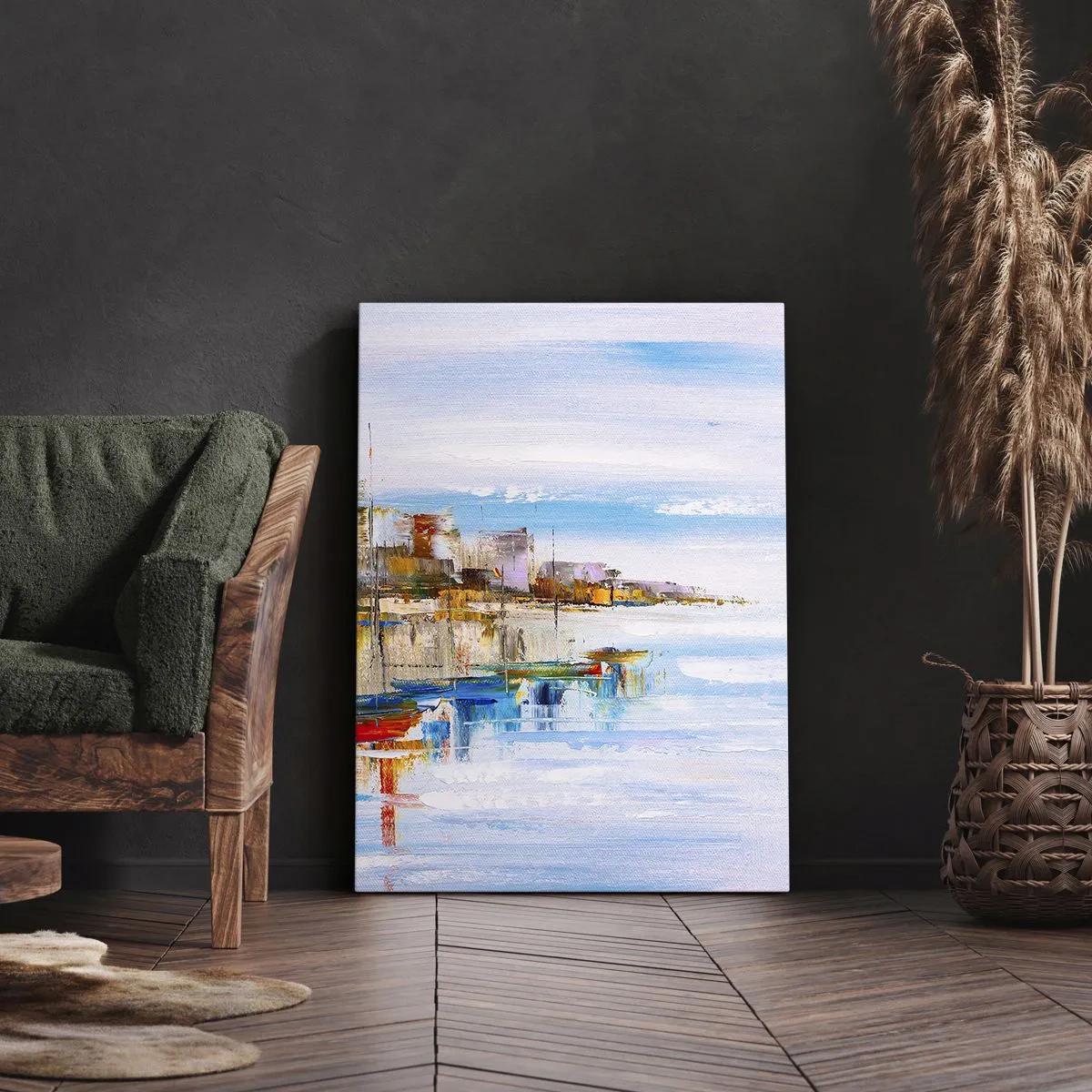 Canvas picture - Multicolour Town Marina - 45x80 cm