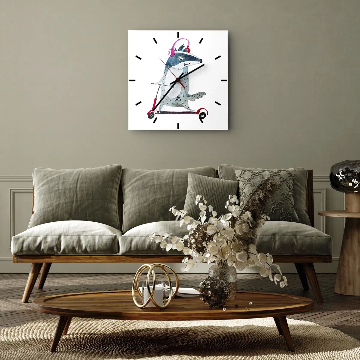 Wall clock - Clock on glass - Joys of a Badger - 30x30 cm