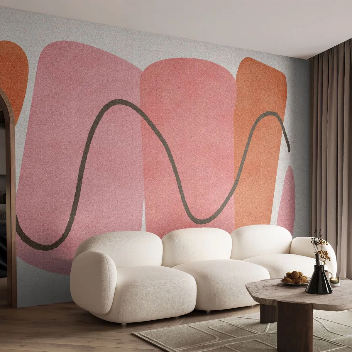 Self-Adhesive Photo Wallpaper Deluxe Sticker - Gentle Movement of forms - Abstraction, Minimalism, Pastel - 350x256 cm