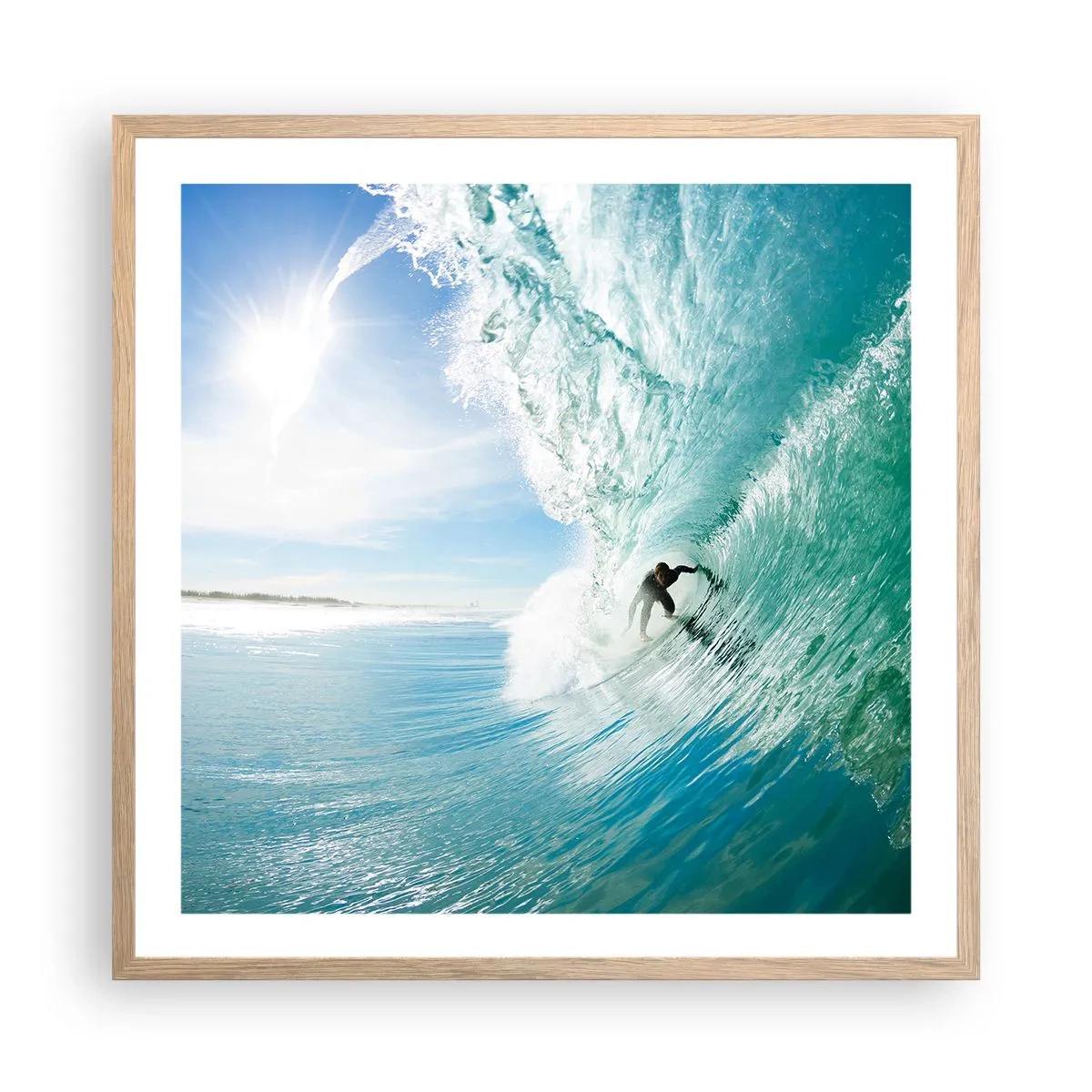 Poster in light oak frame - Riding the Wave - 60x60 cm