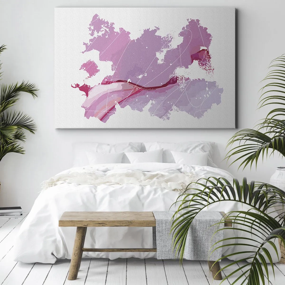 Canvas picture - Abstract world map in shades of pink - 70x50cm - Map of a Pink World - Modern wall decoration for the living room and bedroom ARTTOR