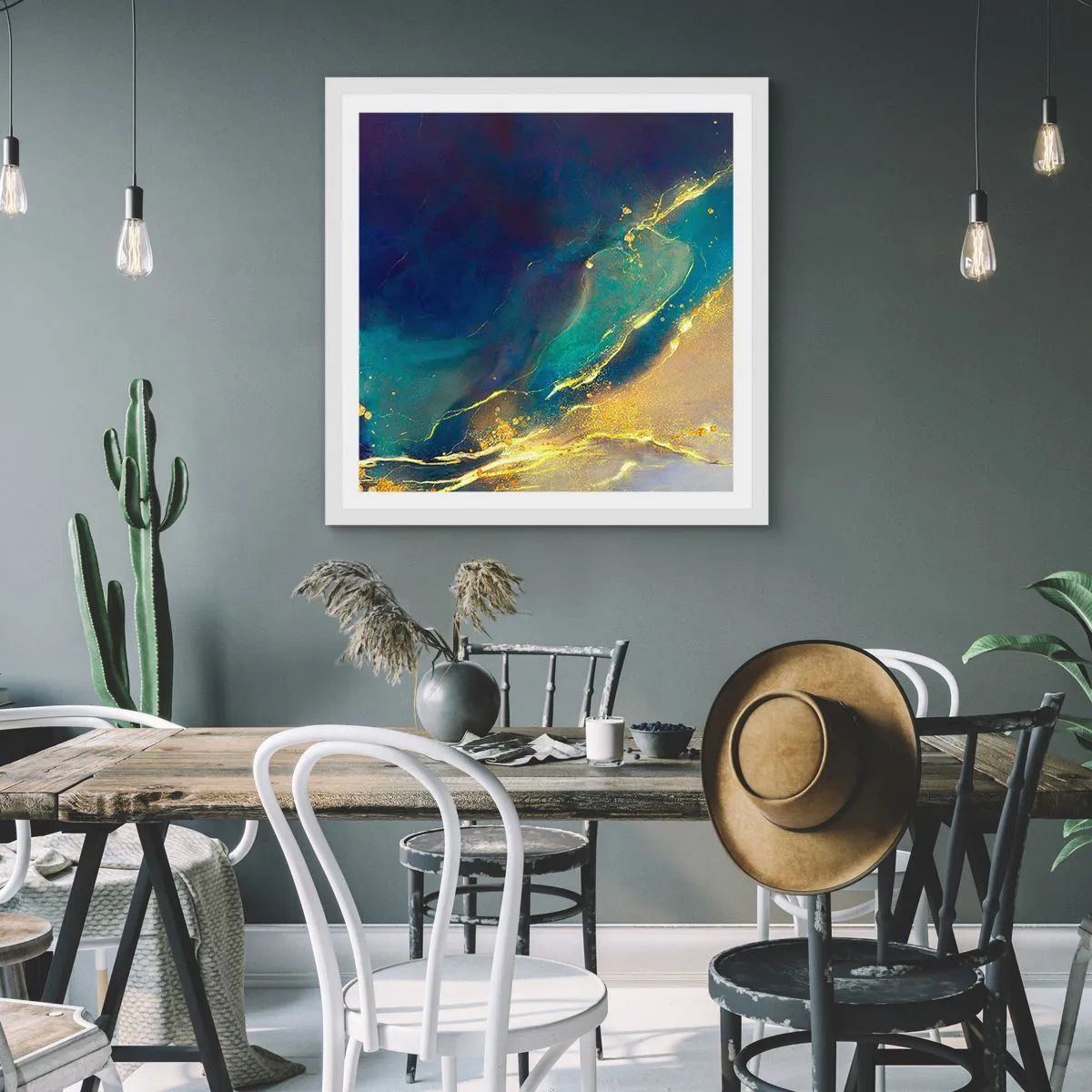 Poster in white frmae - Golden Flood - 40x40 cm