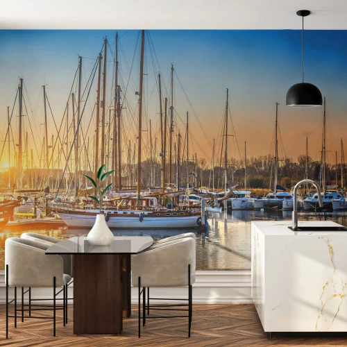 Photo Wallpaper Premium Sand - Wind Has to Sleep Too - Landscape, Marina, Sailboat - 350x256 cm