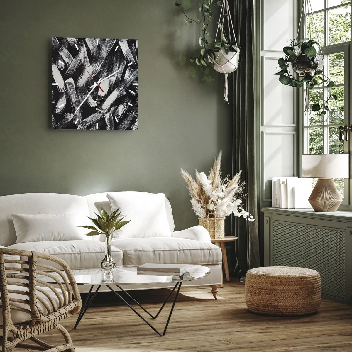 Wall clock - Clock on glass - Abstract in Industrial Spirit - 30x30 cm