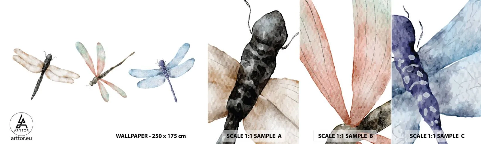 Photo Wallpaper Sample Self-Adhesive Deluxe Sticker - Lightness of Dragonflies  - Insects, Minimalistic, Weighty - 100x30 cm