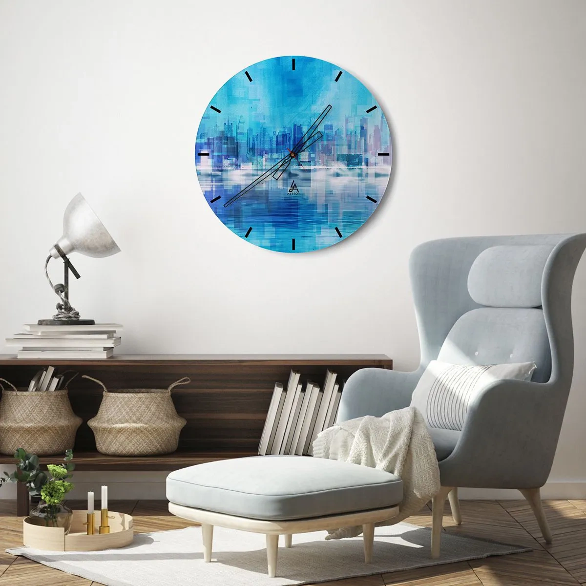 Wall clock - Clock on glass - Sunk in Blue - 40x40 cm