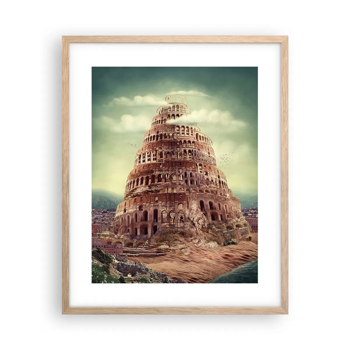 Poster in light oak frame - Tower of Babel - 40x50 cm