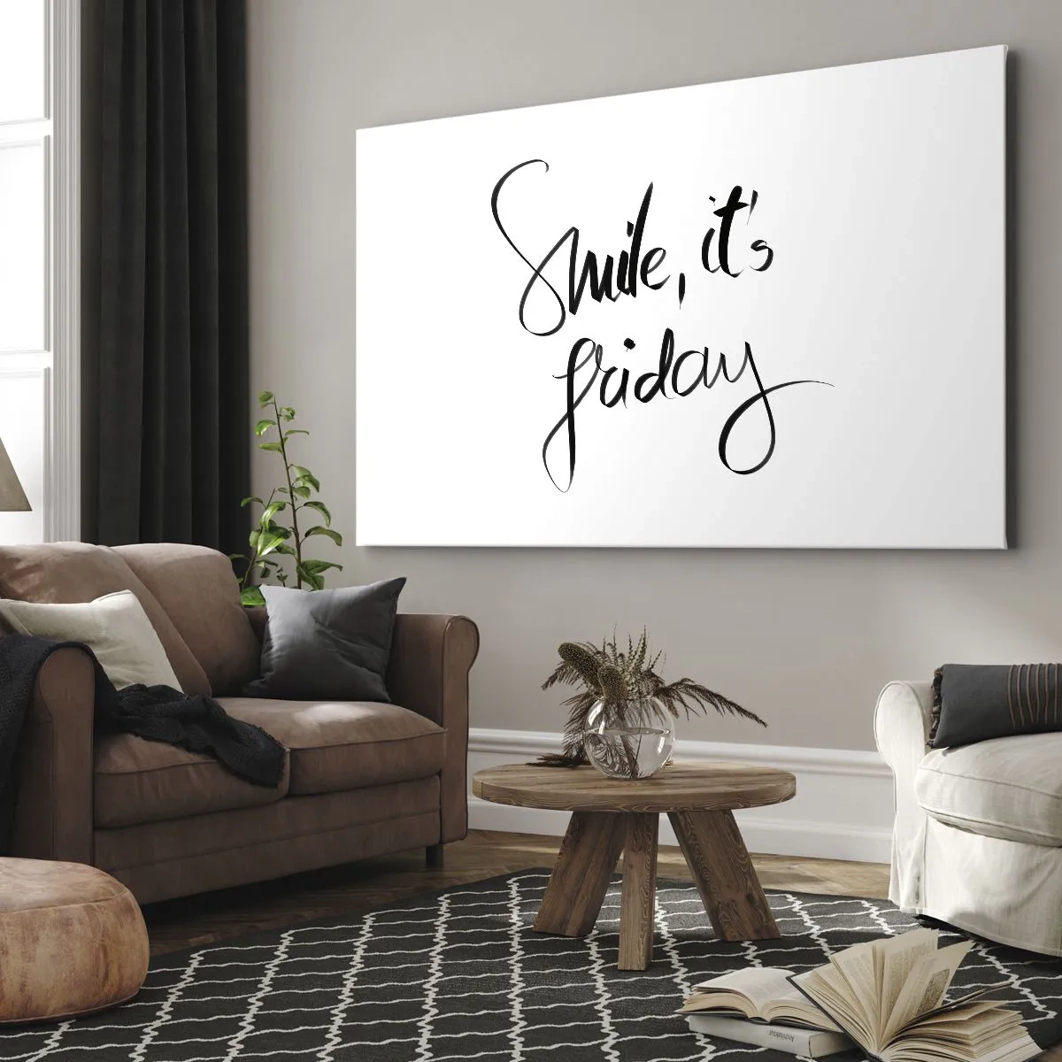 Canvas picture - Black and white lettering Smile, it's Friday - 70x50cm - True Joy - Modern wall decoration for the living room and bedroom ARTTOR