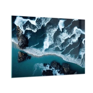 Glass picture - Sea waves crashing against the rocky coast - 70x50cm - Envelopped by Waves - Modern wall decoration for the living room and bedroom ARTTOR