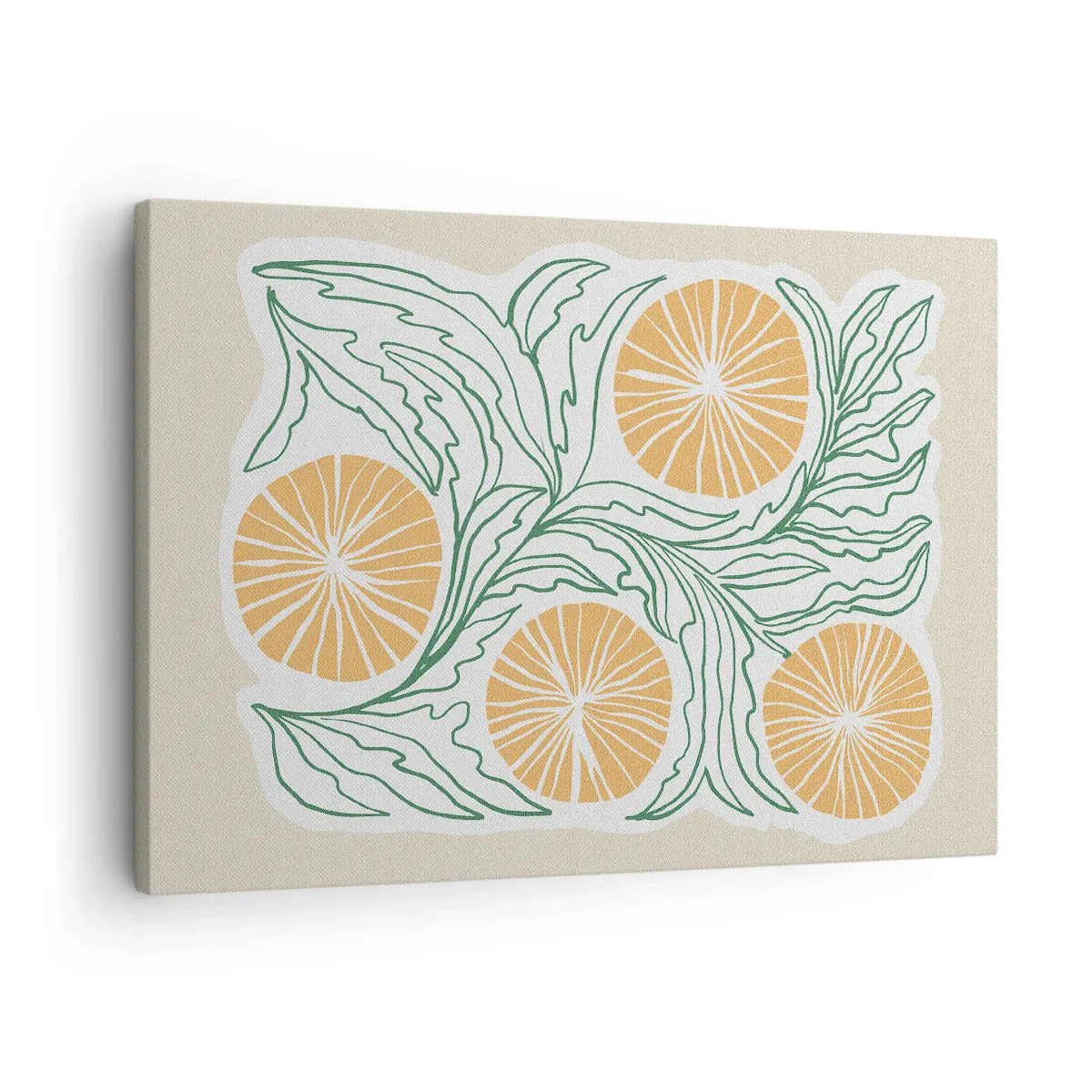 Canvas picture - A minimalist orange motif with green leaves - 70x50cm - Ethnic with an Abstract Note - Modern wall decoration for the living room and bedroom ARTTOR