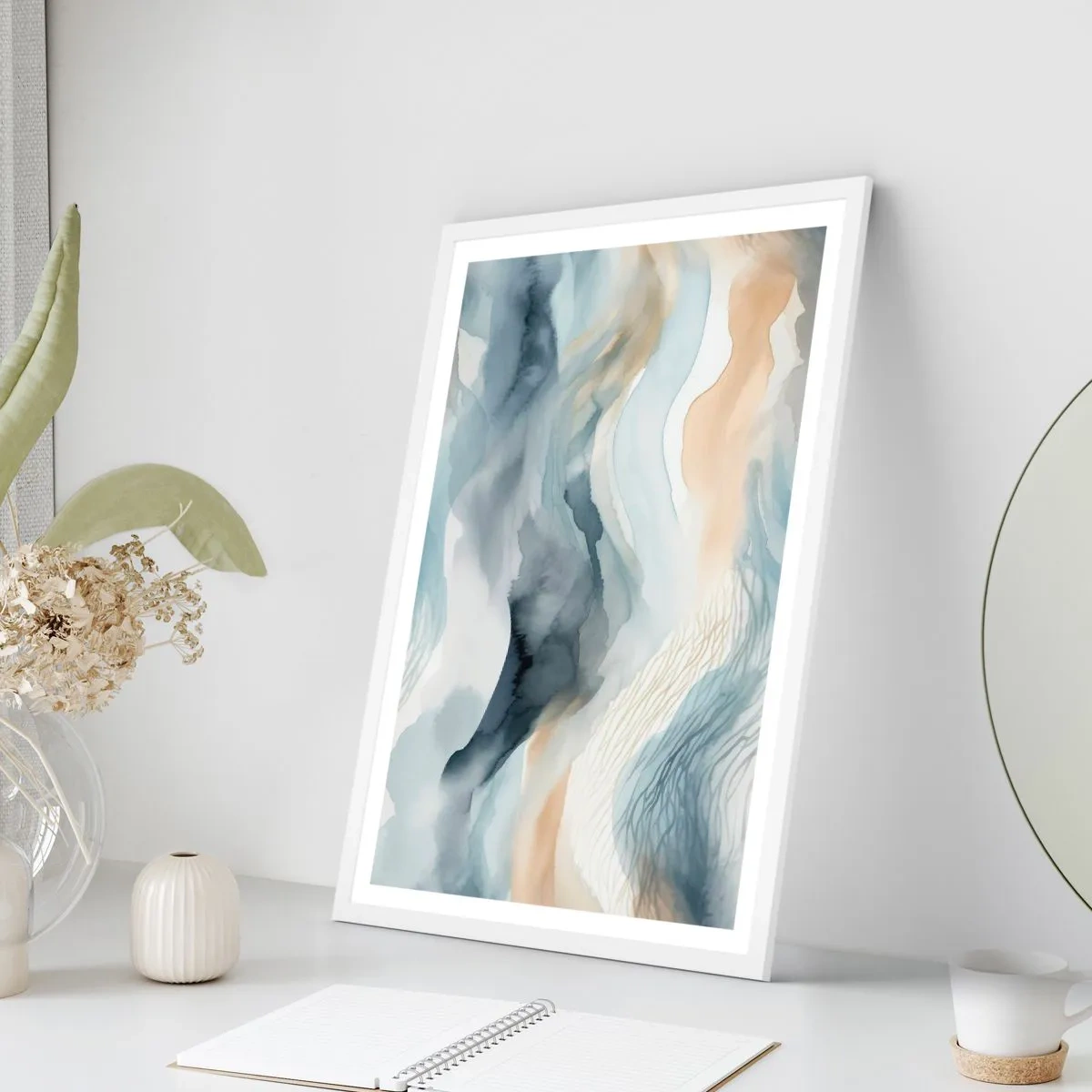 Poster in white frmae - Snowy and Foggy Abstract - 61x91 cm