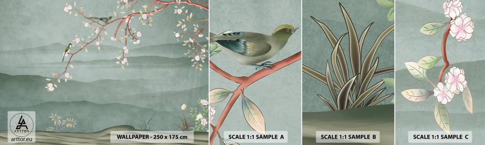 Photo Wallpaper Sample Self-Adhesive Deluxe Sticker - Spring, It Is You - Pastel, Birds, Flowers - 100x30 cm