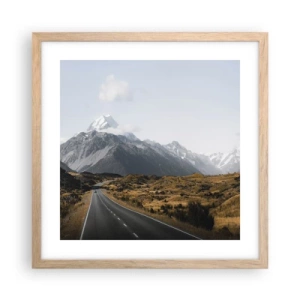 Poster in light oak frame - Road to the Heart of the Mountains - 40x40 cm