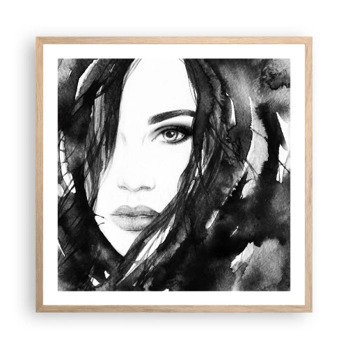 Poster in light oak frame - Portriat of a Lady in Black and White - 60x60 cm