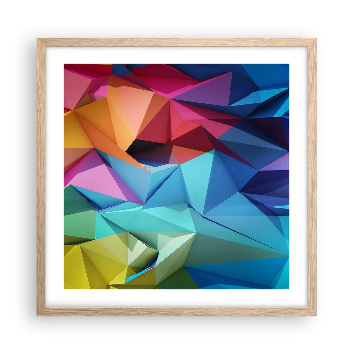 Poster in light oak frame - Rainbow Origami - 50x50 cm