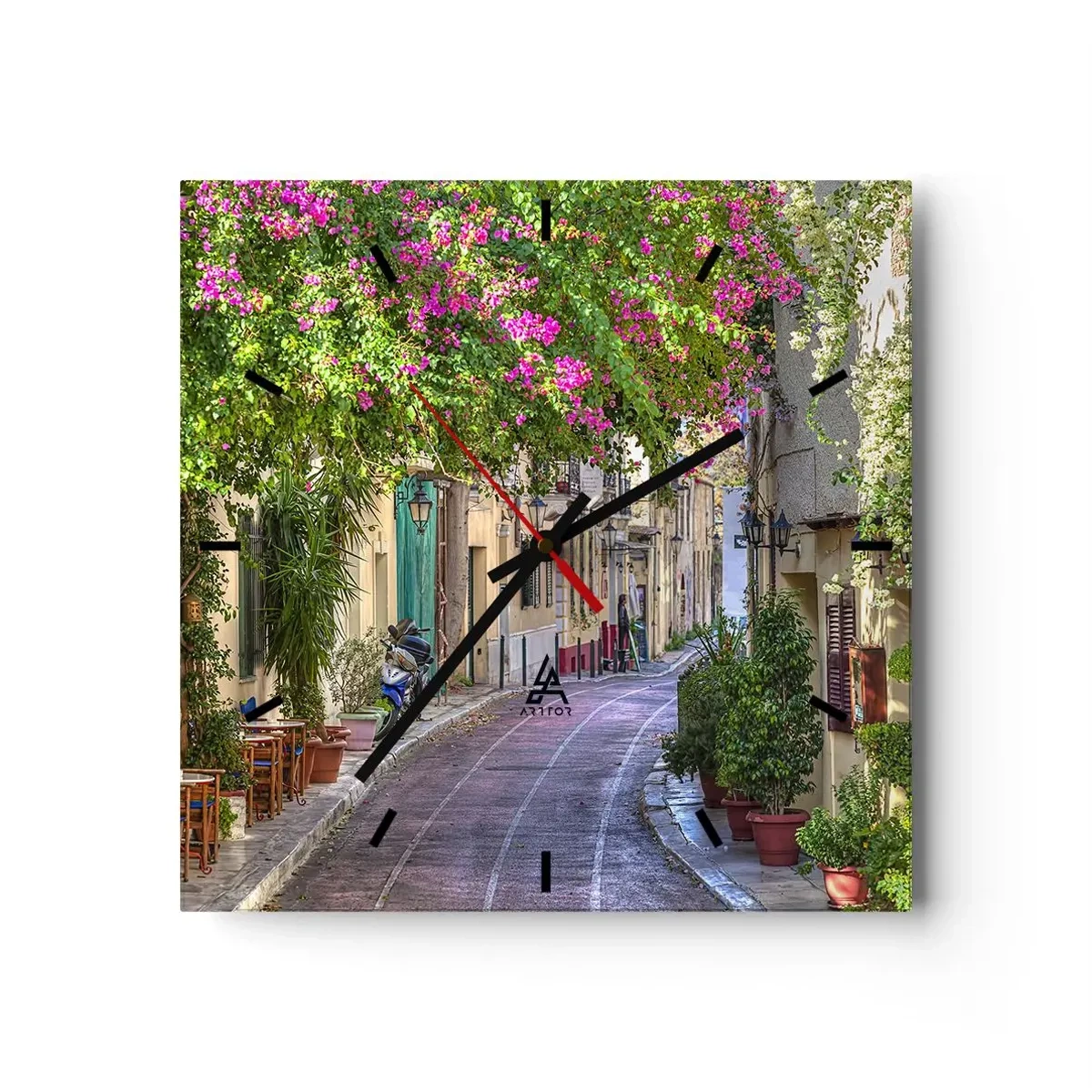 Wall clock - Clock on glass - Blooming Alley - 40x40 cm