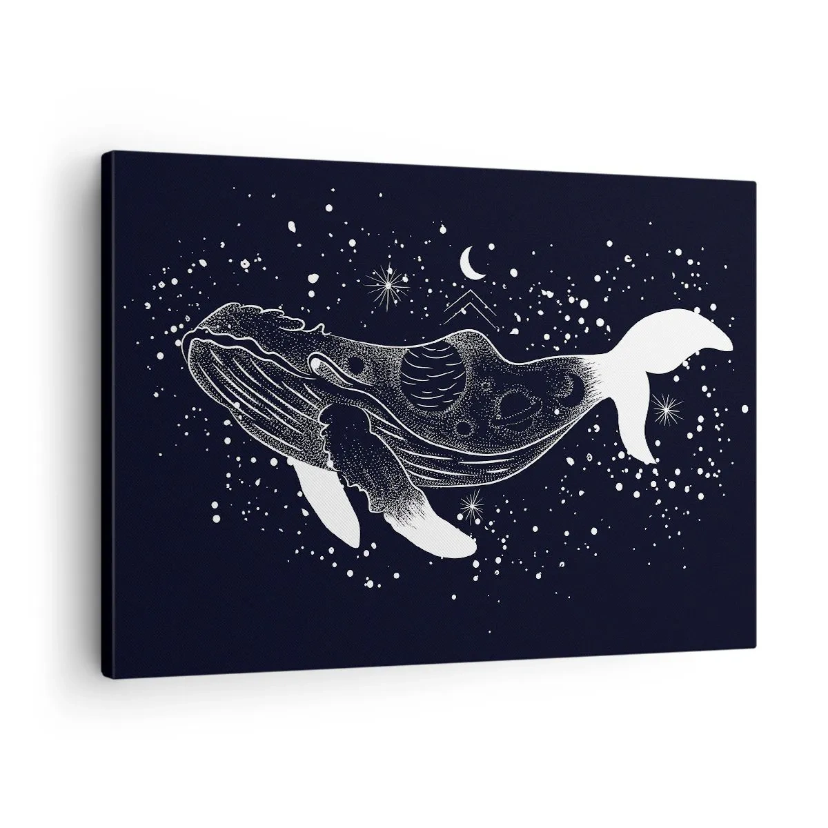 Canvas picture - A graphic illustration of a whale in a space-age style. - 70x50cm - In the Ocean of Universe - Modern wall decoration for the living room and bedroom ARTTOR