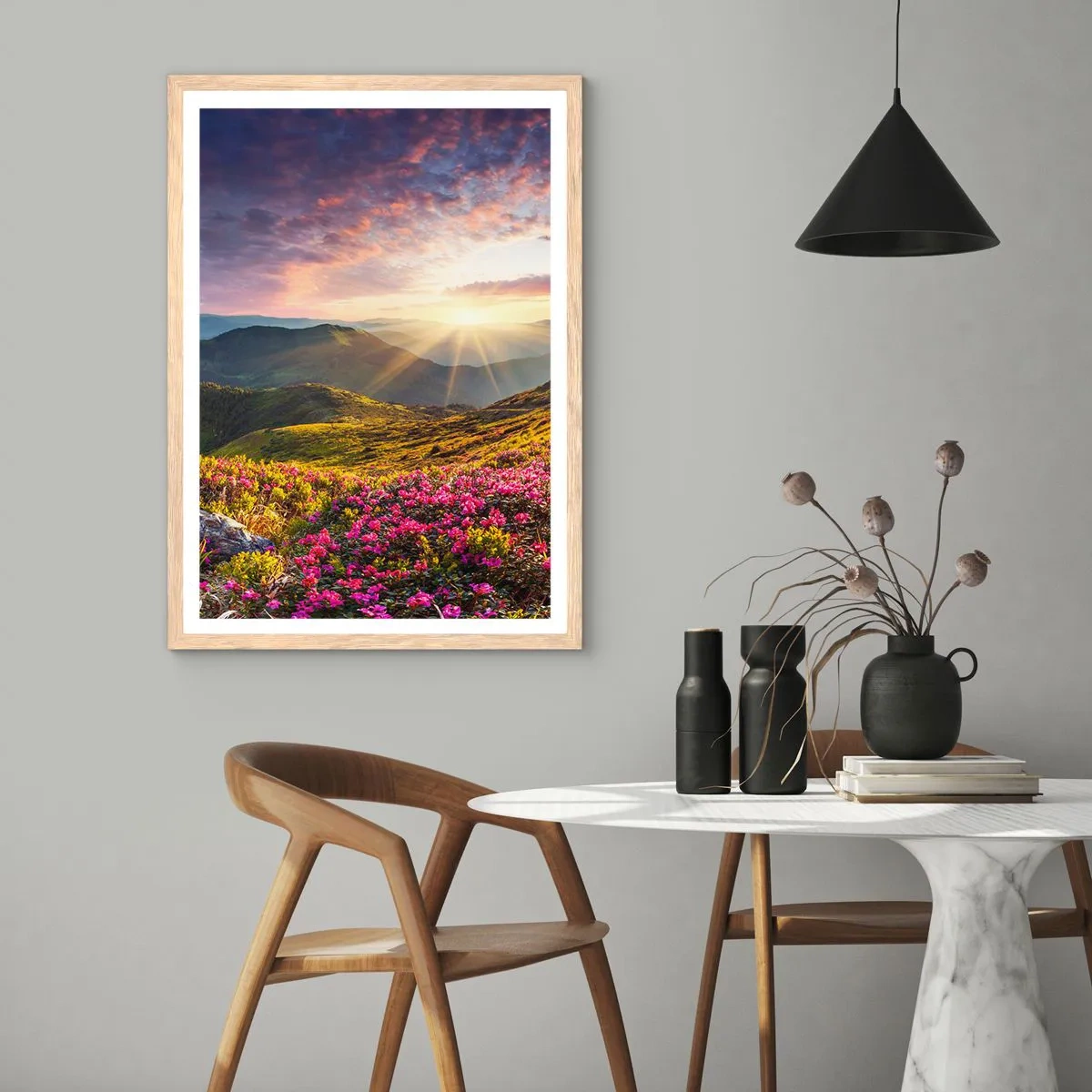 Poster in light oak frame - Freshness of Mountain Morning - 40x50 cm