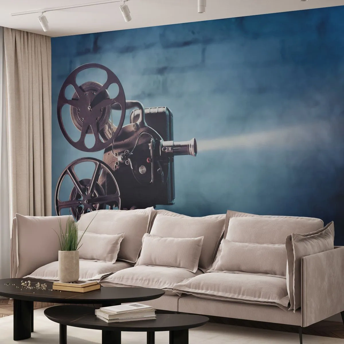 Photo Wallpaper Standard Eco - Once Upon a Time at the Cinema - Movie Projector, Vintage, Camera - 200x140 cm
