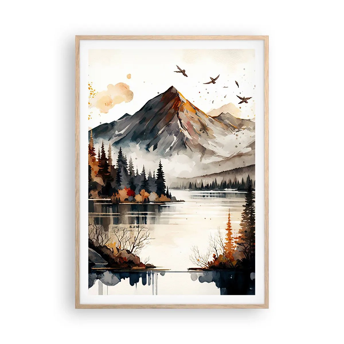 Poster in light oak frame - Golden Autumn in the Mountains - 70x100 cm