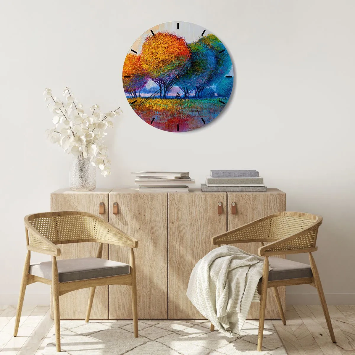 Wall clock - Clock on glass - Cluster of Dashing Colours - 40x40 cm