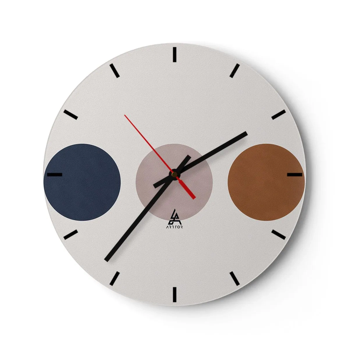 Wall clock - Clock on glass - minimalist clock with circles in different colors. - 30x30cm - Symbol of Perfection - Modern wall decoration for the living room, kitchen, and bedroom ARTTOR