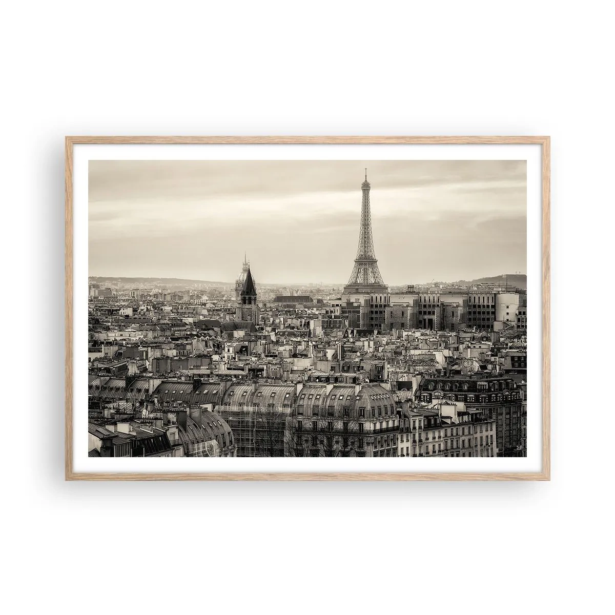 Poster in light oak frame - Over the Roofs of Paris - 100x70 cm