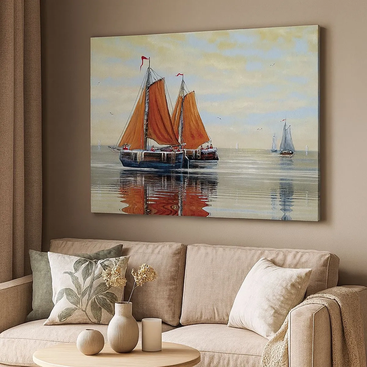 Canvas picture - Two-masted sailboats in calm water - 70x50cm - Ahoy, Sailor, Sail… - Modern wall decoration for the living room and bedroom ARTTOR